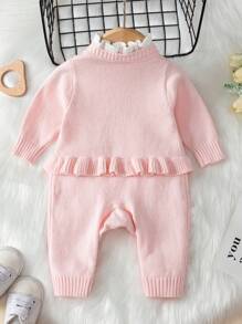 SHEIN Bebé niña Mono ribete con fruncido con botón delantero tejido