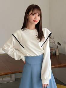 FRIFUL 撞色鑲邊落肩運動衫 - 白色 - 查看 4