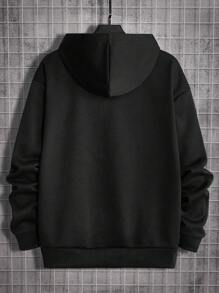 SHEIN Extended Sizes Men Plus Slogan Graphic Drop Shoulder Hoodie - Black - View 2