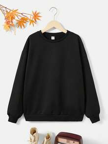 Teen Girl Slogan Graphic Drop Shoulder Sweatshirt - Black - View 2