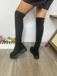 Women's Over The Knee Fashion Boots With Elastic Tight Leg Cuffs, Sexy Stage Performance Boots For Plus Size Women - Black - View 3