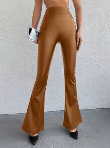 RueChic Solid Flare Leg Pants - Brown - View 6