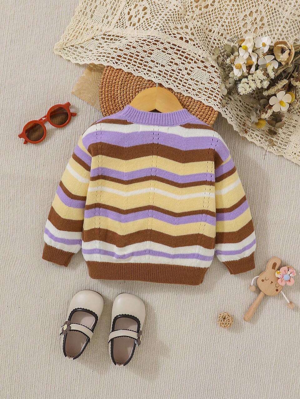 Baby Girl Colorblock Drop Shoulder Sweater
