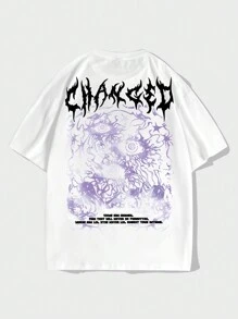 ROMWE MEN Goth Nam Khẩu hiệu & In đồ họa Áo thun - trắng - Xem 1