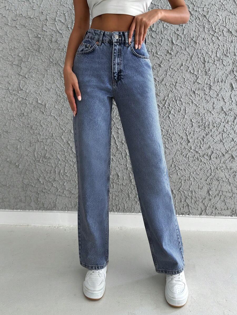 RueChic 女士直腳牛仔褲 - 藍色 - 查看 1