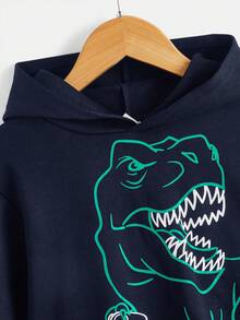 SHEIN Áo nỉ dài tay dáng rộng cho bé trai với họa tiết khủng long. - Xanh đậm - Xem 4