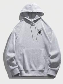 Sudadera con capucha con cordón y bolsillo con estampado de telaraña para hombre, para Halloween