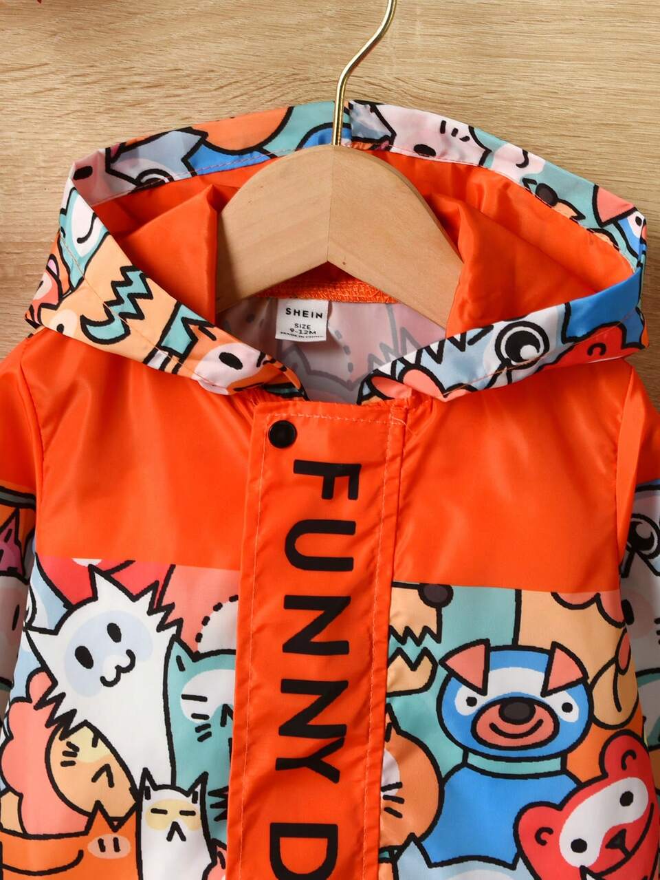 Baby Boy Cartoon & Letter Graphic Hooded Coat