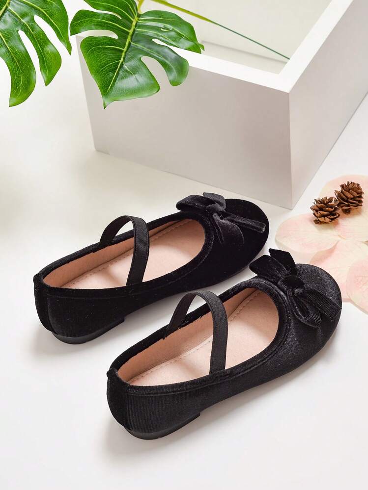 女童天鵝絨蝴蝶結平底鞋（中大童） - 黑色 - 查看 2