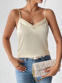 SHEIN Frenchy 純色褶皺細節吊帶上衣 - 杏色 - 查看 3