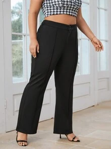 SHEIN Privé 大碼高腰喇叭褲 - 黑色 - 查看 3