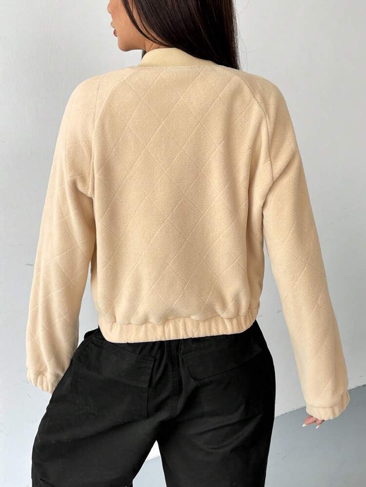 Zip Up Raglan Sleeve Crop Fleece Bomber Jacket