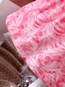 女嬰隨機印花撞色網眼袖洋裝 - 西瓜粉 - 查看 7