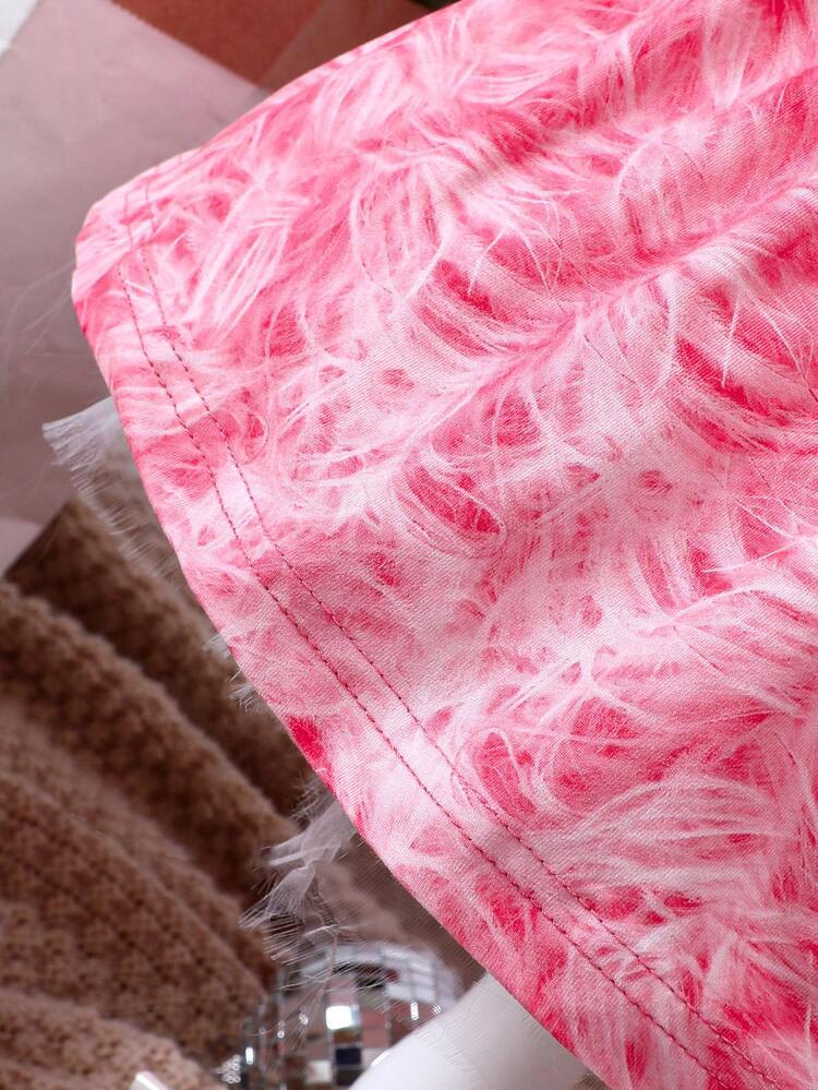 Baby Girl Random Print Contrast Mesh Sleeve Dress