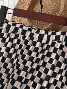 SHEIN LUNE Checkerboard Print Pleated Skirt - Multicolor - View 3
