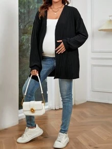 SHEIN Maternity Drop Shoulder Open Front Coat - Black - View 5