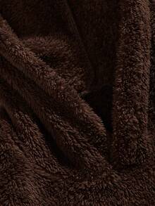 Manfinity Homme 男士圖案刺繡袋鼠口袋毛絨帽衫 - 棕色 - 查看 5