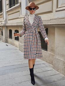 RueChic Plaid Print Double Breasted Overcoat - Multicolor - View 3