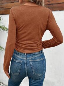 SHEIN Frenchy 素色V領T恤 - 橘色 - 查看 2