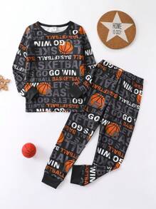 年輕男孩籃球和字母圖形緊身睡衣套裝 - 彩色 - 查看 1