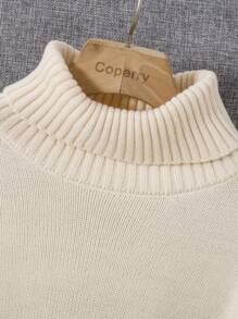 SHEIN Teen Girl Funnel Neck Drop Shoulder Sweater Dress Without Belt - Apricot - View 4