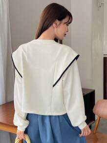 FRIFUL 撞色鑲邊落肩運動衫 - 白色 - 查看 2