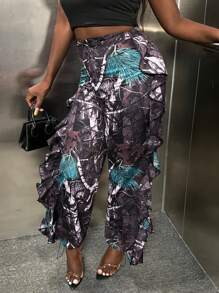 Slaydiva Snakeskin Print Ruffle Trim Pants - Multicolor - View 6