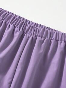 SHEIN Teen Girls Heart & Letter Graphic Tee & Flap Pocket Cargo Pants - Purple - View 5