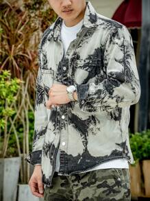 Manfinity Roghcode Loose Fit Men's Tie Dyed Denim Button Up Shirt - Black - View 5