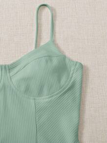 SHEIN EZwear Body tejido de canalé bustier unicolor - Verde - Ver 4
