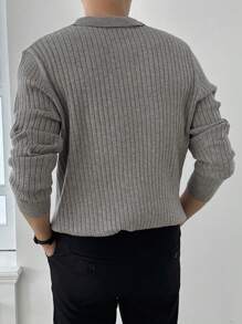 DAZY Jersey de punto acanalado para hombre, otoño e invierno - Gris Claro - Ver 2