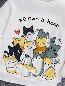 SHEIN Tween Girl Cartoon & Slogan Graphic Thermal Lined Sweatshirt