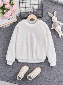 SHEIN Tween Girl Cartoon & Slogan Graphic Thermal Lined Sweatshirt