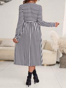 SHEIN Maternity Striped Print Dress - Black - View 2