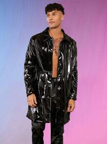 FeverCity Nam Chất rắn Nút phía trước áo - màu đen - Xem 6