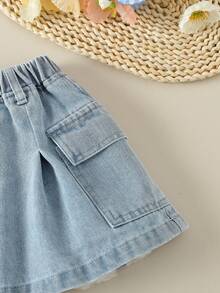 Cô Gái Trẻ Túi nắp bên cạnh Váy Denim - Rửa nhẹ - Xem 5