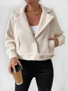 SHEIN Essnce Lapel Neck Raglan Sleeve Slant Pockets Jacket - Beige - View 2