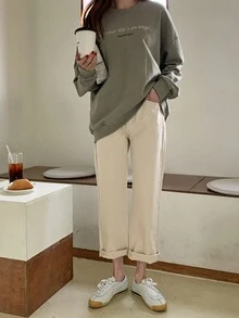 DAZY Đồ họa Khẩu hiệu Thả vai Áo chui đầu Oversized - màu xanh lá - Xem 7