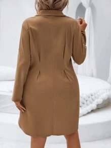 SHEIN LUNE Plus Fold Pleated Detail Roll Tab Sleeve Dress - Brown - View 2