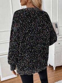 SHEIN LUNE 太空染色落肩针织套头衫秋冬毛衣 - 黑色 - 查看 2