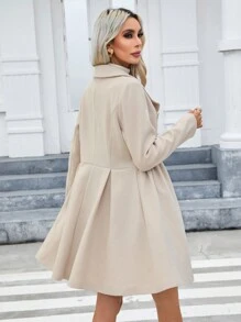 SHEIN Privé 青果領雙排扣大衣 - 杏色 - 查看 4