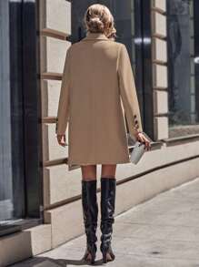 SHEIN LUNE 西裝領單釦花呢外套 - 卡其色 - 查看 2