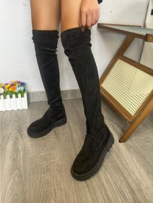 Women's Over The Knee Fashion Boots With Elastic Tight Leg Cuffs, Sexy Stage Performance Boots For Plus Size Women - Black - View 5