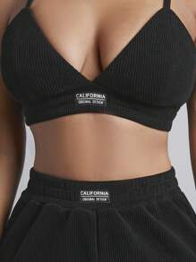 SHEIN PETITE 純色吊帶短款上衣和闊腿褲 - 黑色 - 查看 5