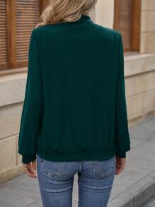 SHEIN LUNE 素色拉鏈開襟飛行員夾克 - 綠色 - 查看 2