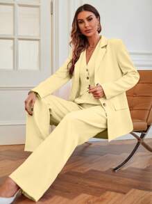 SHEIN BIZwear Chất rắn Áo vest Blazer & Blazer & quần - Màu vàng - Xem 5