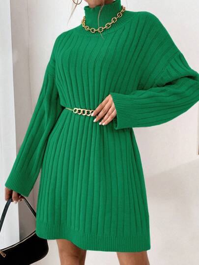 EURMUSE Mock Neck Drop Shoulder Sweater Dress Without Bälte