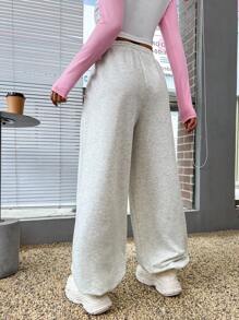 Flirla Solid Drawstring Waist Slant Pocket Sweatpants Graduation,Back To School Outfits,Graduation,Teacher Outfits For Women,Back To School - Light Grey - View 2