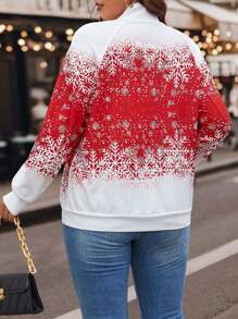 Calvaya 加大码圣诞印花插肩袖半拉链套头卫衣秋季卫衣 - 彩色 - 查看 2