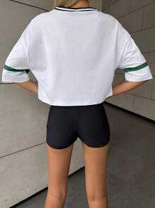 Cottnline Letter Graphic Drop Shoulder Tee - Black - View 2